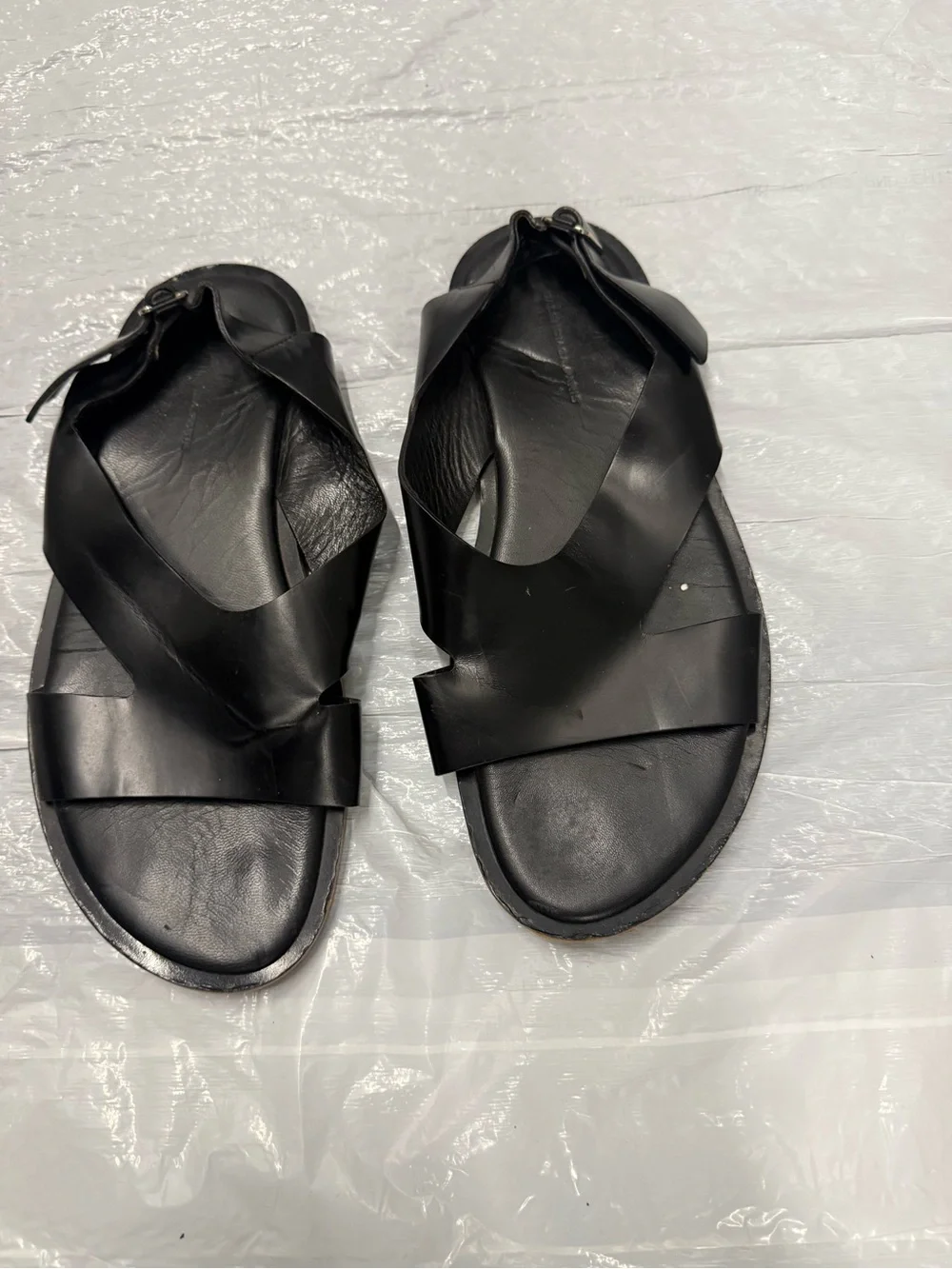 Balenciaga paris Black Leather Crisscross Strap Sandals